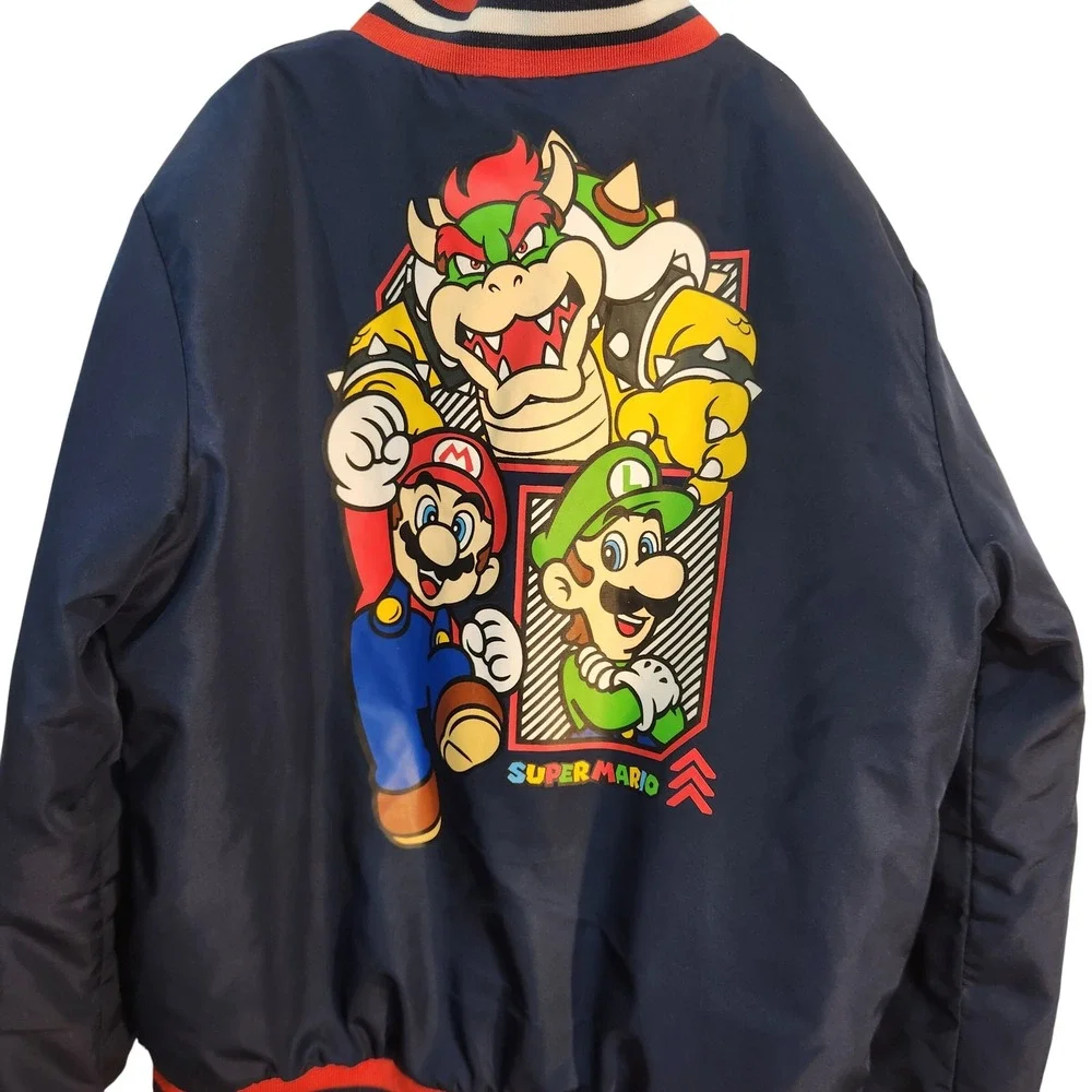 Kids Super Mario Bomber Jacket‎ Navy Red White Full Zip Mario Bowser Luigi Sz 8